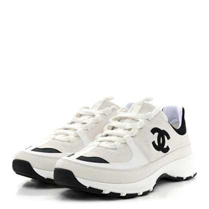 Chanel Suede Calfskin Grosgrain Womens CC Sneakers 39.5 White Black 4 of 11