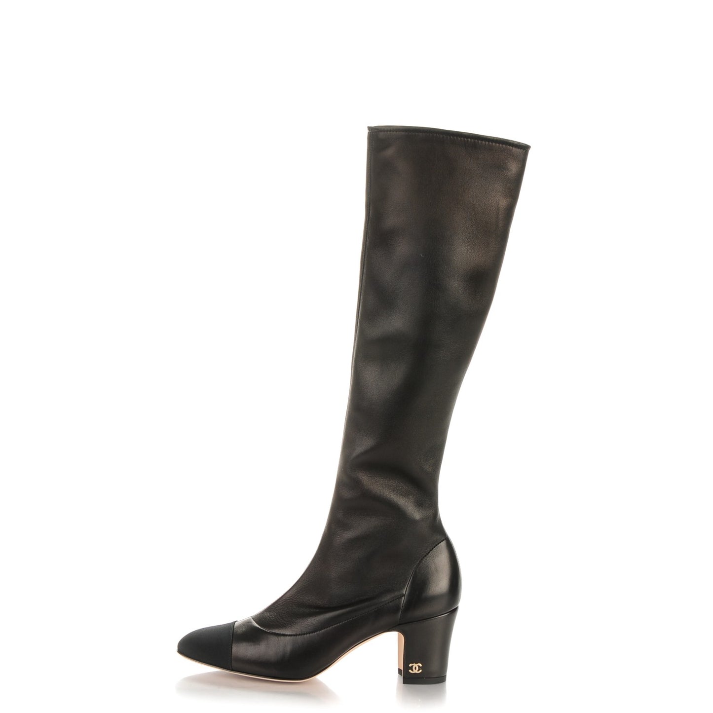 Lambskin Grosgrain CC Cap Toe High Boots 36 Black