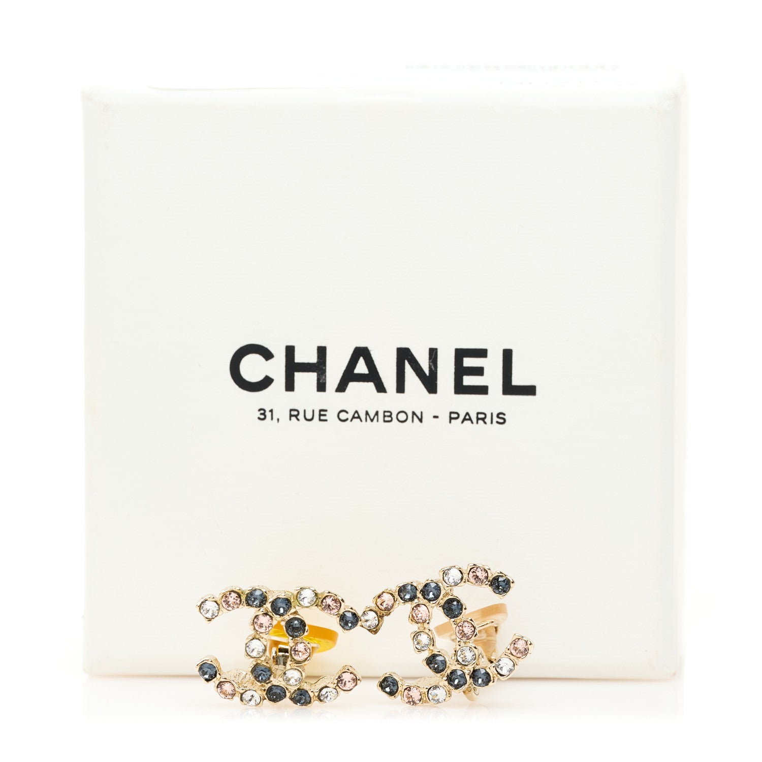Chanel Crystal CC Clip On Earrings Gold Grey 6 of 6