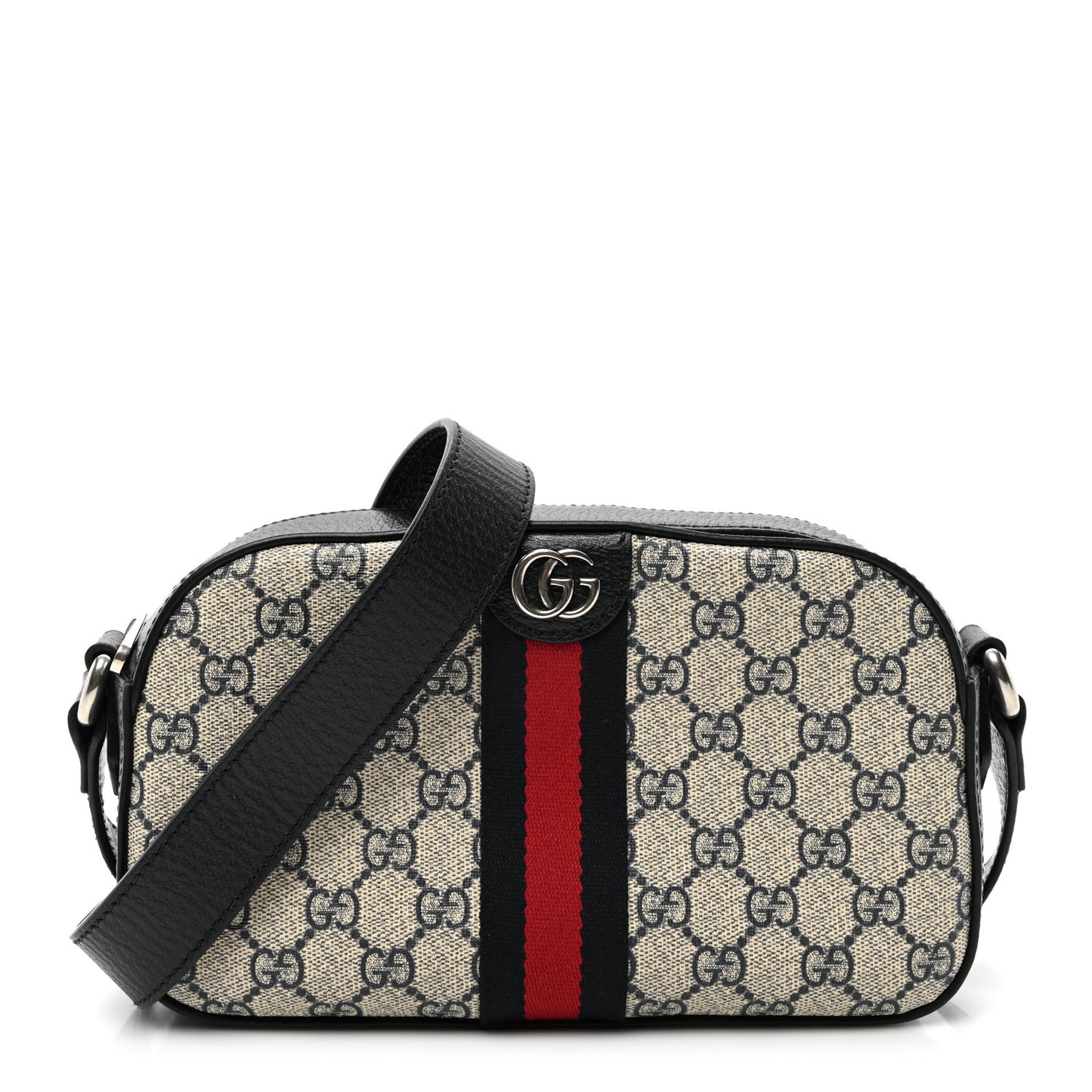 GG Supreme Monogram Textured Dollar Calfskin Web Small Ophidia Camera Bag Beige Blue