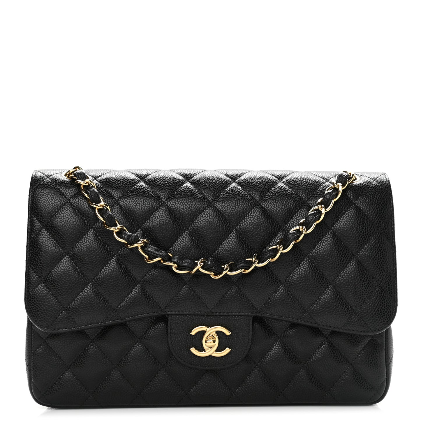Caviar Quilted Jumbo Double Flap Black