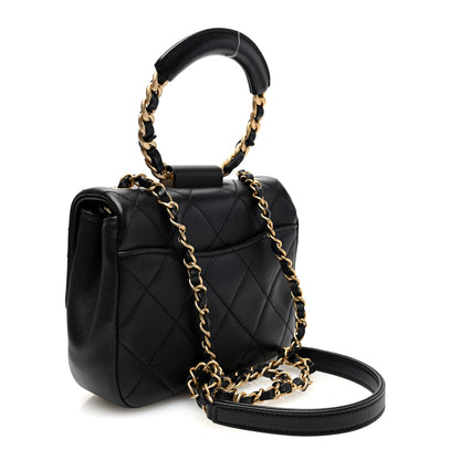 Chanel Lambskin Quilted Small Circular Handle Bag Black 3 of 10
