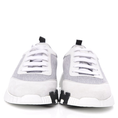 Hermes Technical Canvas Suede Goatskin Bouncing Sneakers 37 Gris White 2 of 8