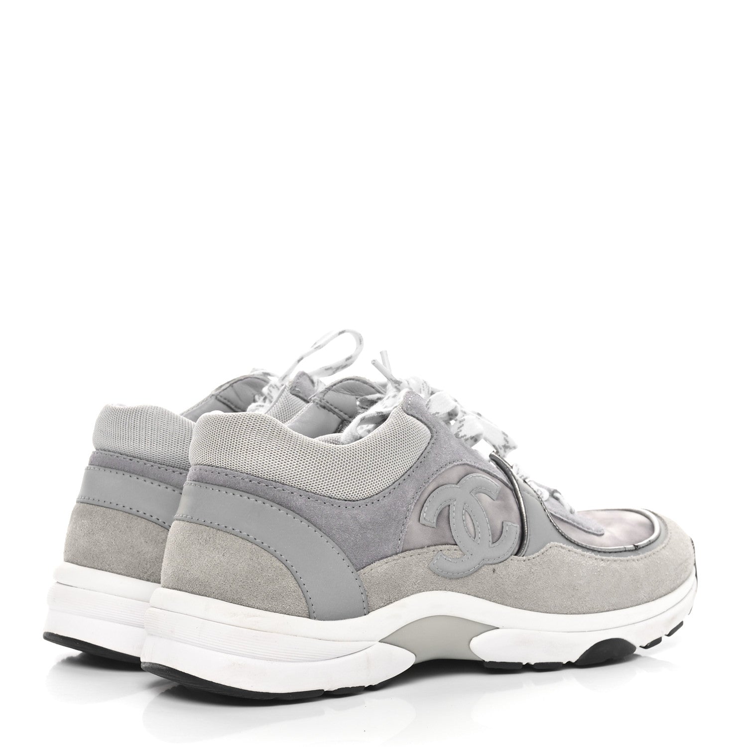 Chanel Suede Velvet Lambskin CC Sneakers 37.5 Grey 4 of 8