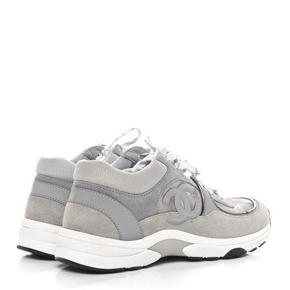 Chanel Suede Velvet Lambskin CC Sneakers 37.5 Grey 4 of 8