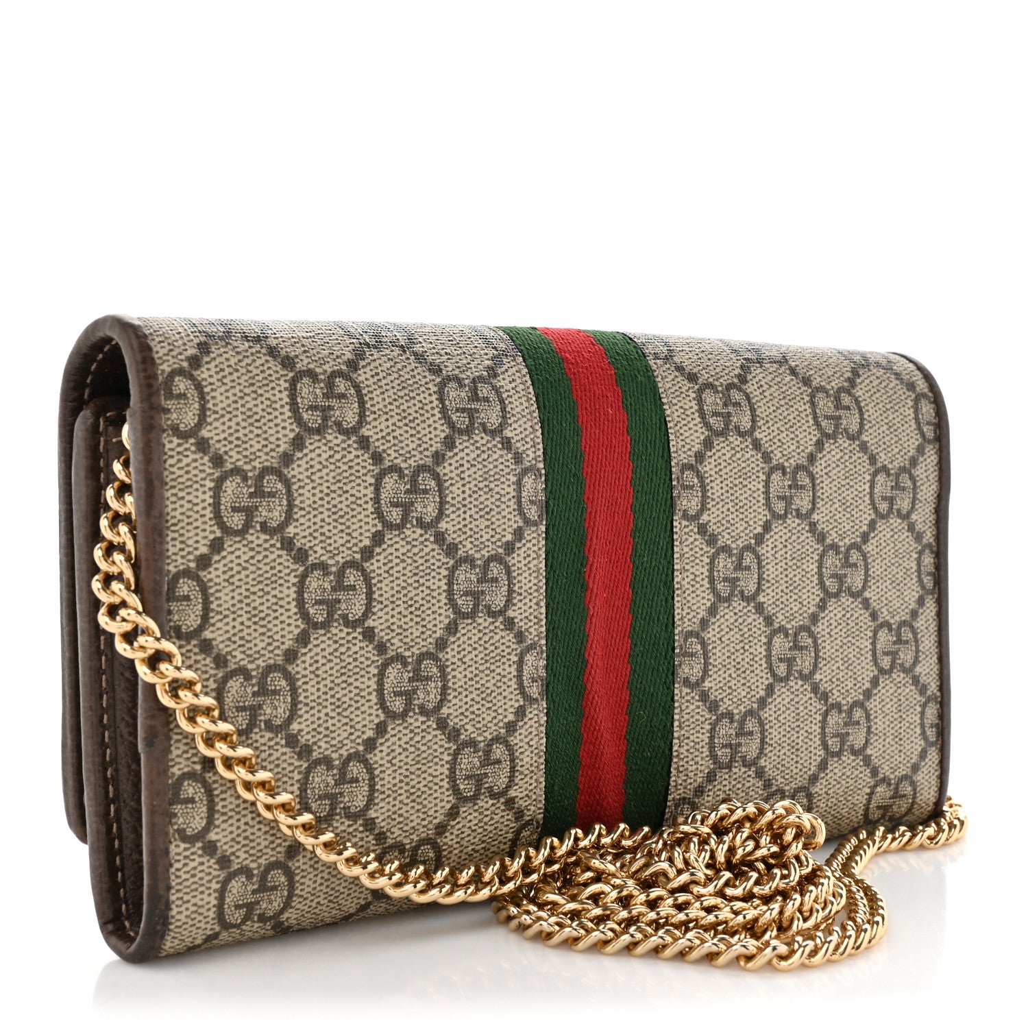 Gucci GG Supreme Monogram Web Ophidia Wallet On Chain Brown 3 of 16
