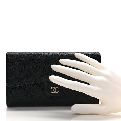 Chanel Caviar Quilted Large Gusset Flap Wallet Black 3 of 8