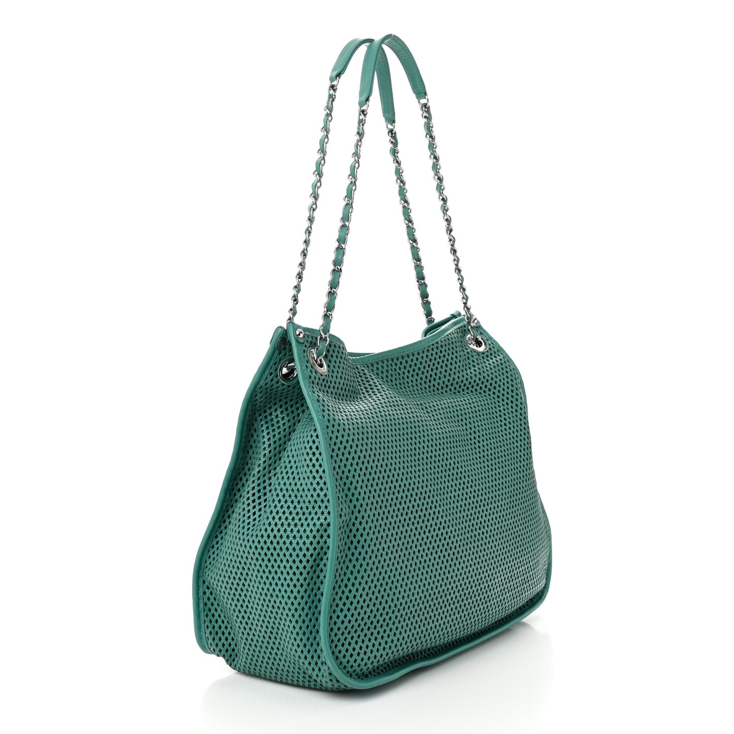 Calfskin Perforated Up In The Air North South Tote Green