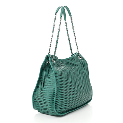 Chanel Calfskin Perforated Up In The Air North South Tote Green 3 of 11