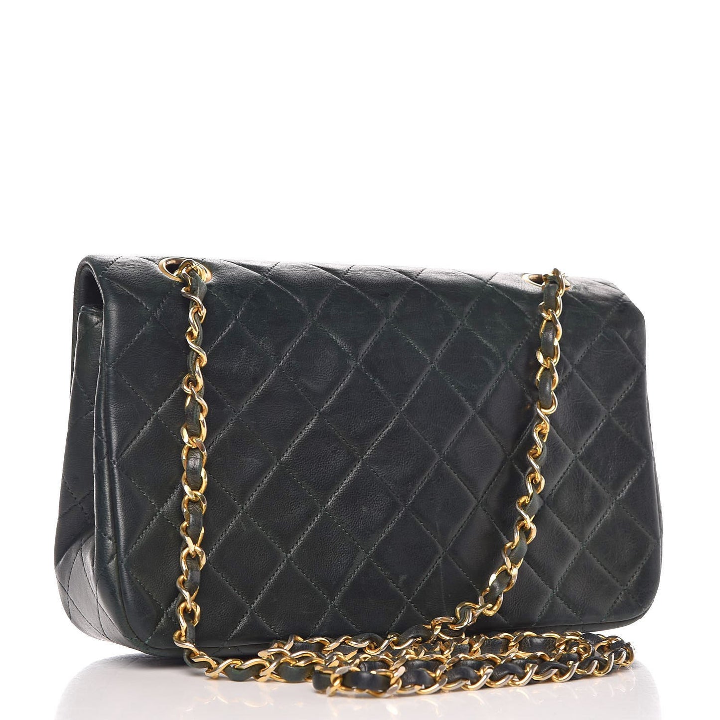 Lambskin Quilted Small Single Flap Dark Green