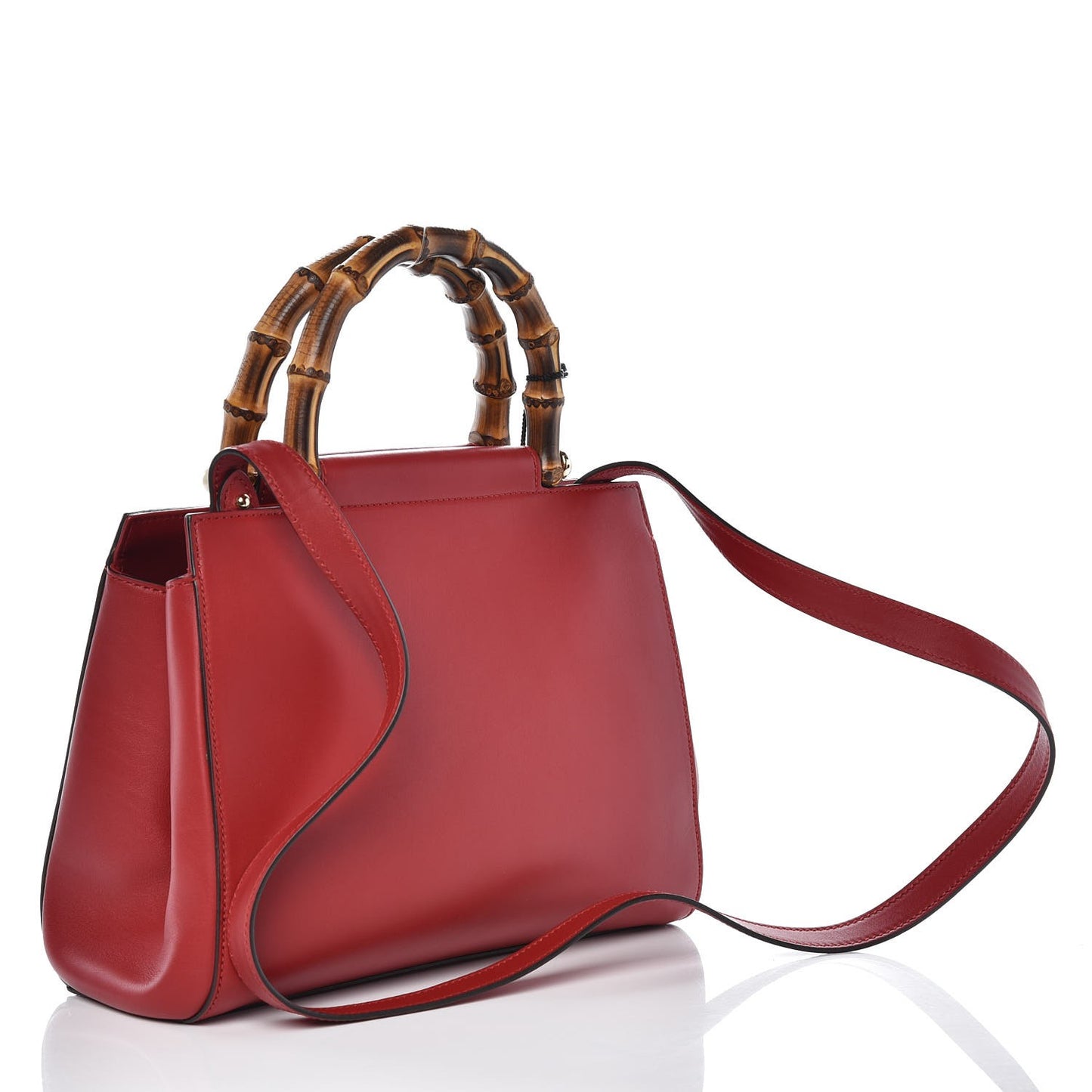 Nappa Bamboo Small Nymphaea Top Handle Bag Hibiscus Red