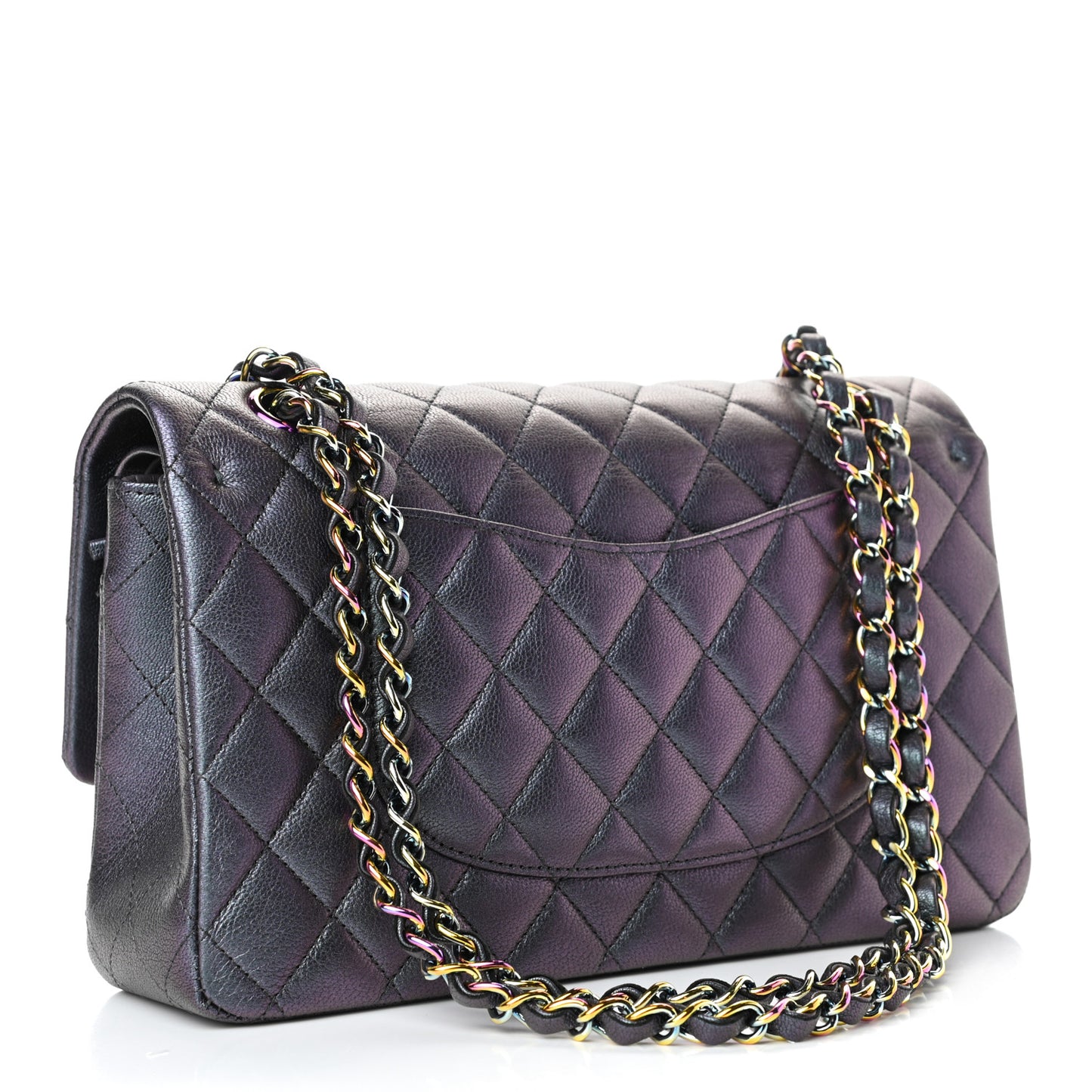 Iridescent Goatskin Quilted Medium Double Flap Purple