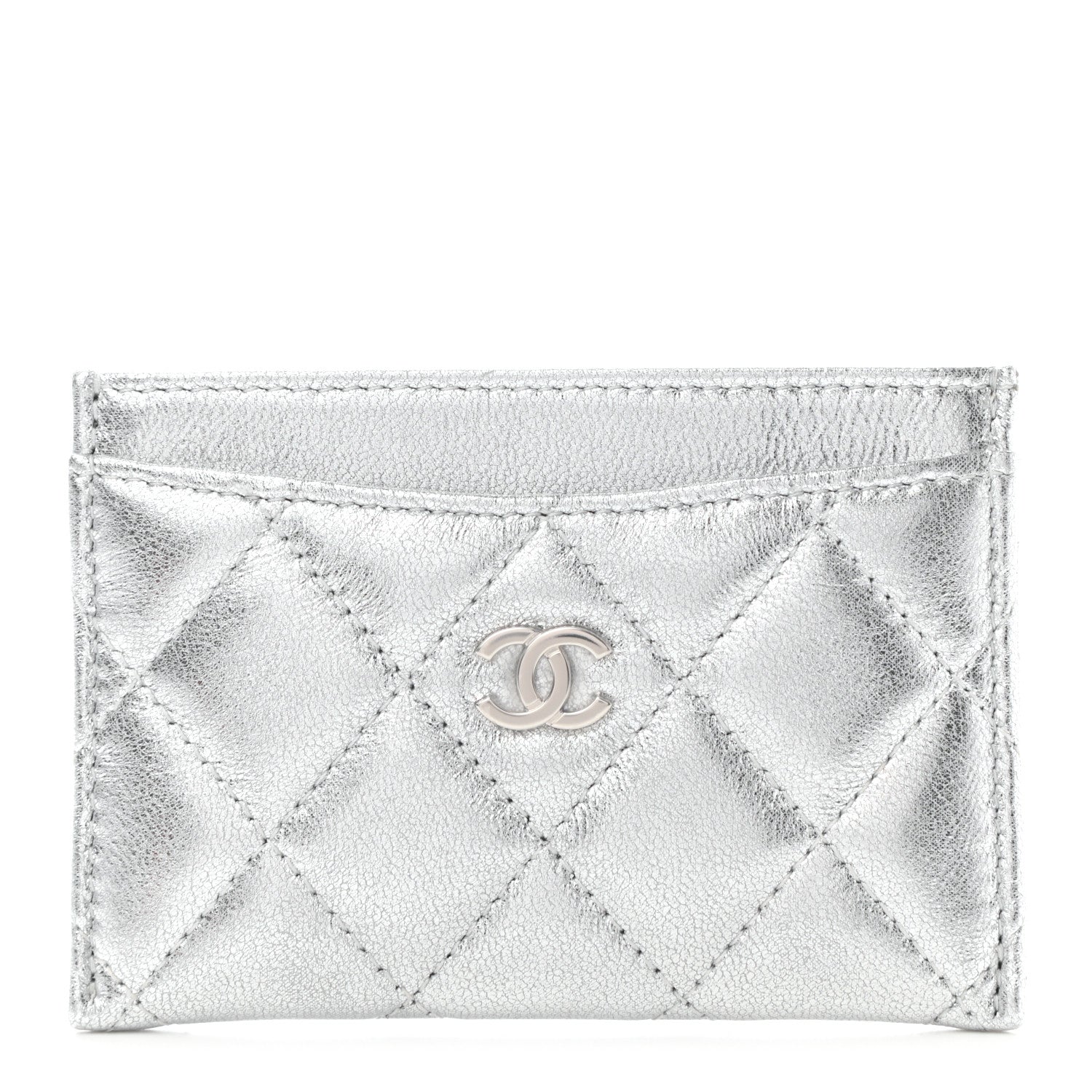 Chanel Metallic Lambskin Quilted Card Holder Silver 1 of 8