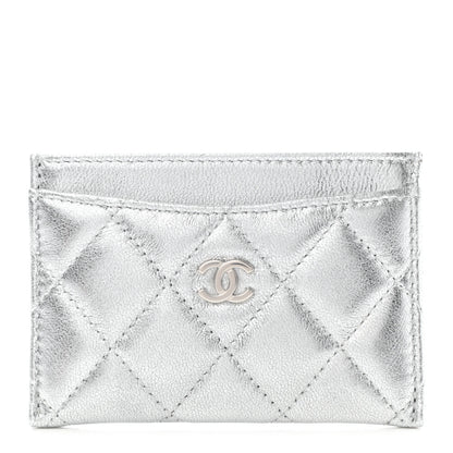Chanel Metallic Lambskin Quilted Card Holder Silver 1 of 8