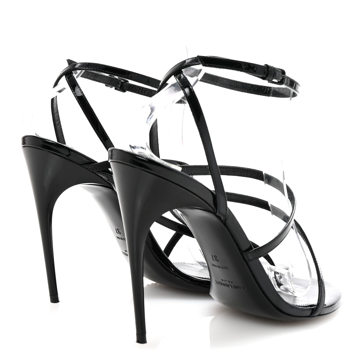 Patent Calfskin Ankle Strap Sandals 37 Black