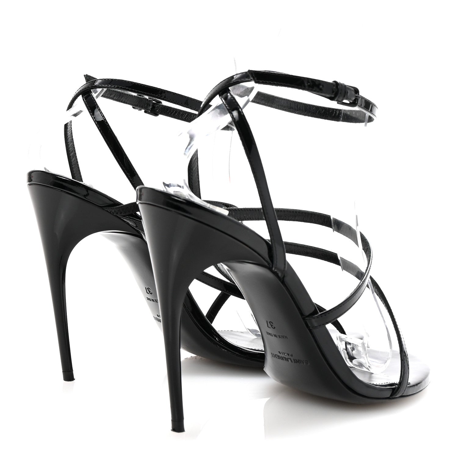 Saint Laurent Patent Calfskin Ankle Strap Sandals 37 Black 5 of 8