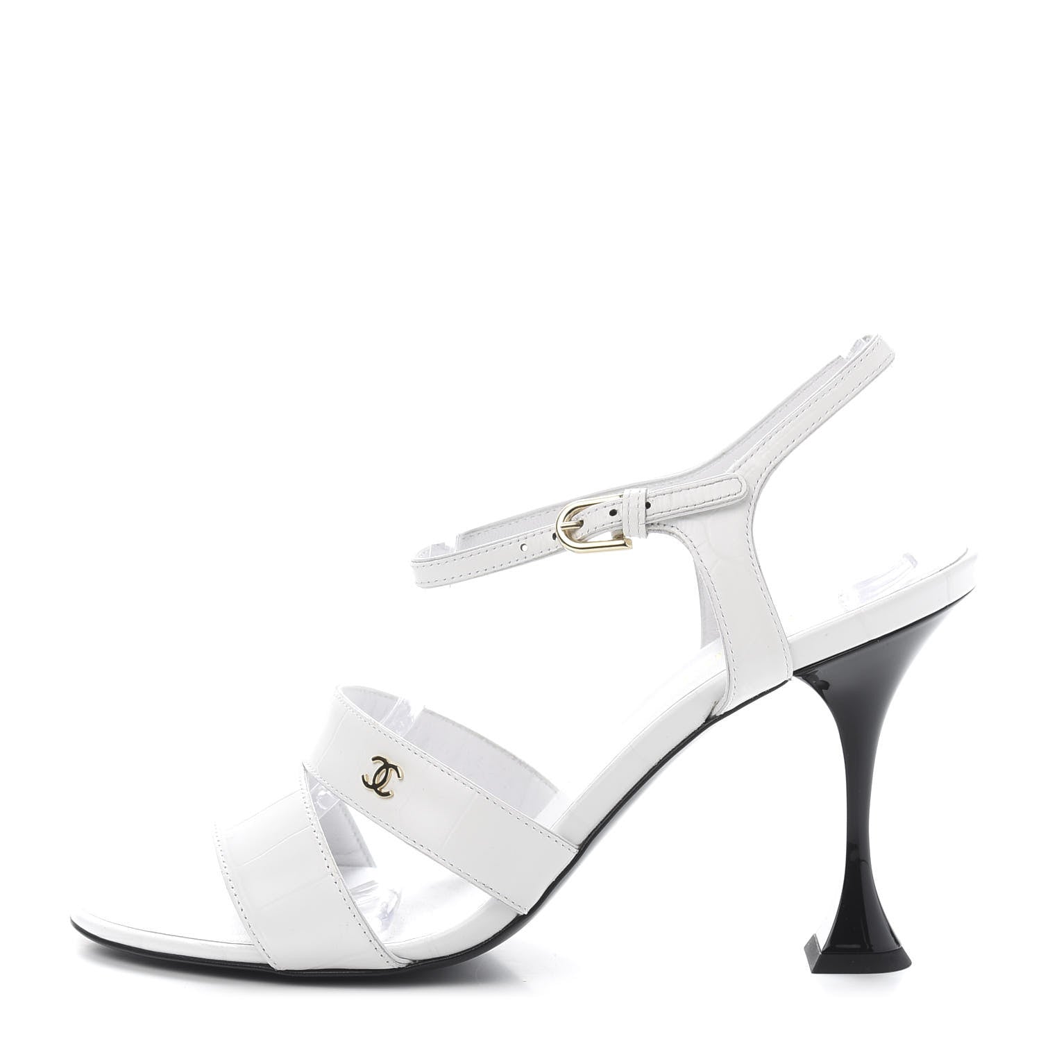 Chanel Calfskin Crocodile Embossed Sandal 38 White 1 of 10