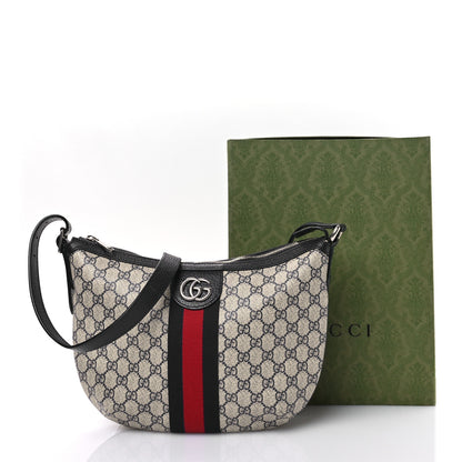 Gucci GG Supreme Monogram Textured Dollar Calfskin Web Small Ophidia Half Moon Hobo Beige Blue 12 of 12