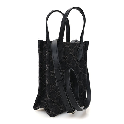 Gucci Denim Cuoio Harness GG Monogram Mini Ophidia Tote Bag Black Medium Grey 3 of 10