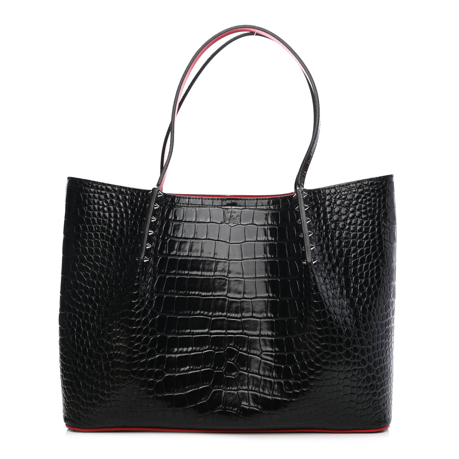 Christian Louboutin Calfskin Crocodile Embossed Spikes Large Cabarock Black 1 of 8