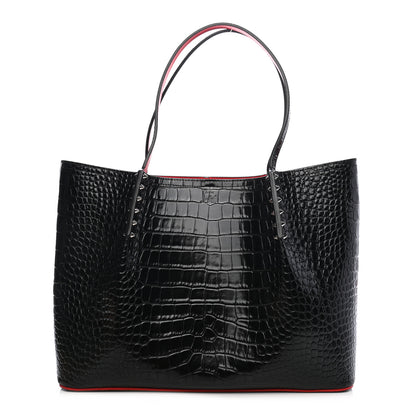 Christian Louboutin Calfskin Crocodile Embossed Spikes Large Cabarock Black 1 of 8