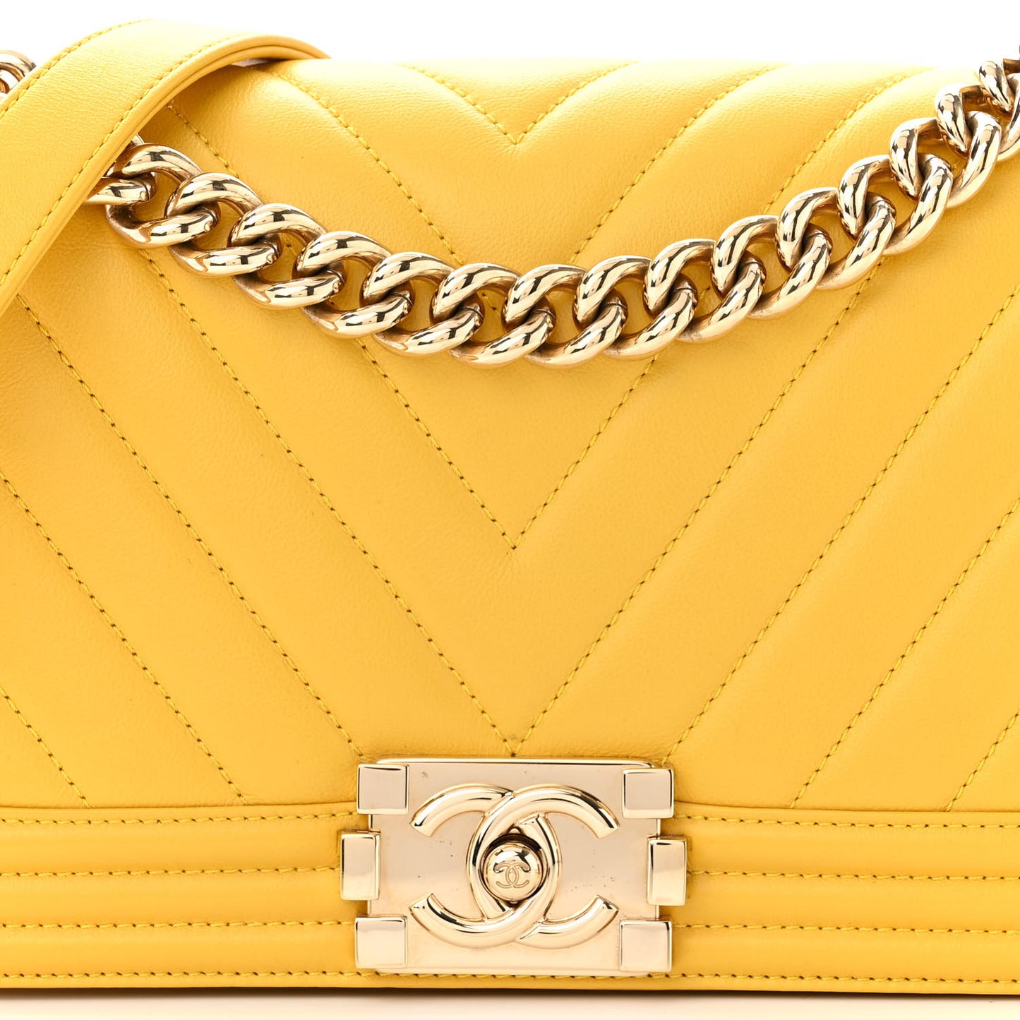 Calfskin Chevron Quilted Medium Boy Flap Yellow