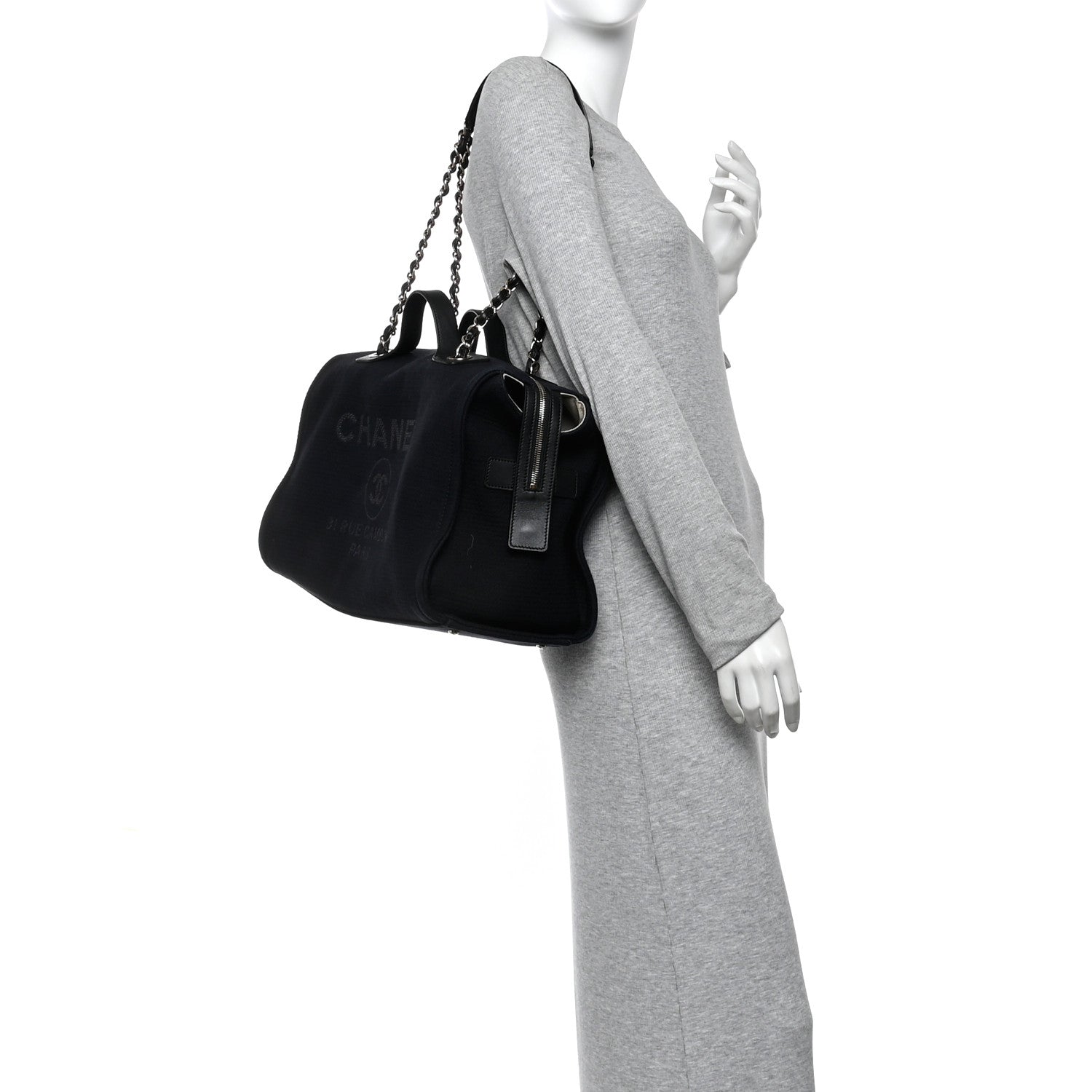 Chanel Mixed Fibers Large Deauville Bowling Bag  Black 2 of 9