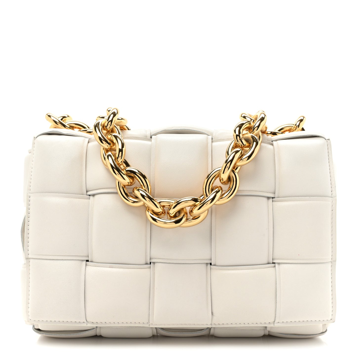 Lambskin Maxi Intreccio Padded Chain Cassette Crossbody Bag White