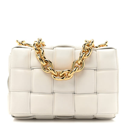 Bottega Veneta Lambskin Maxi Intreccio Padded Chain Cassette Crossbody Bag White 1 of 14