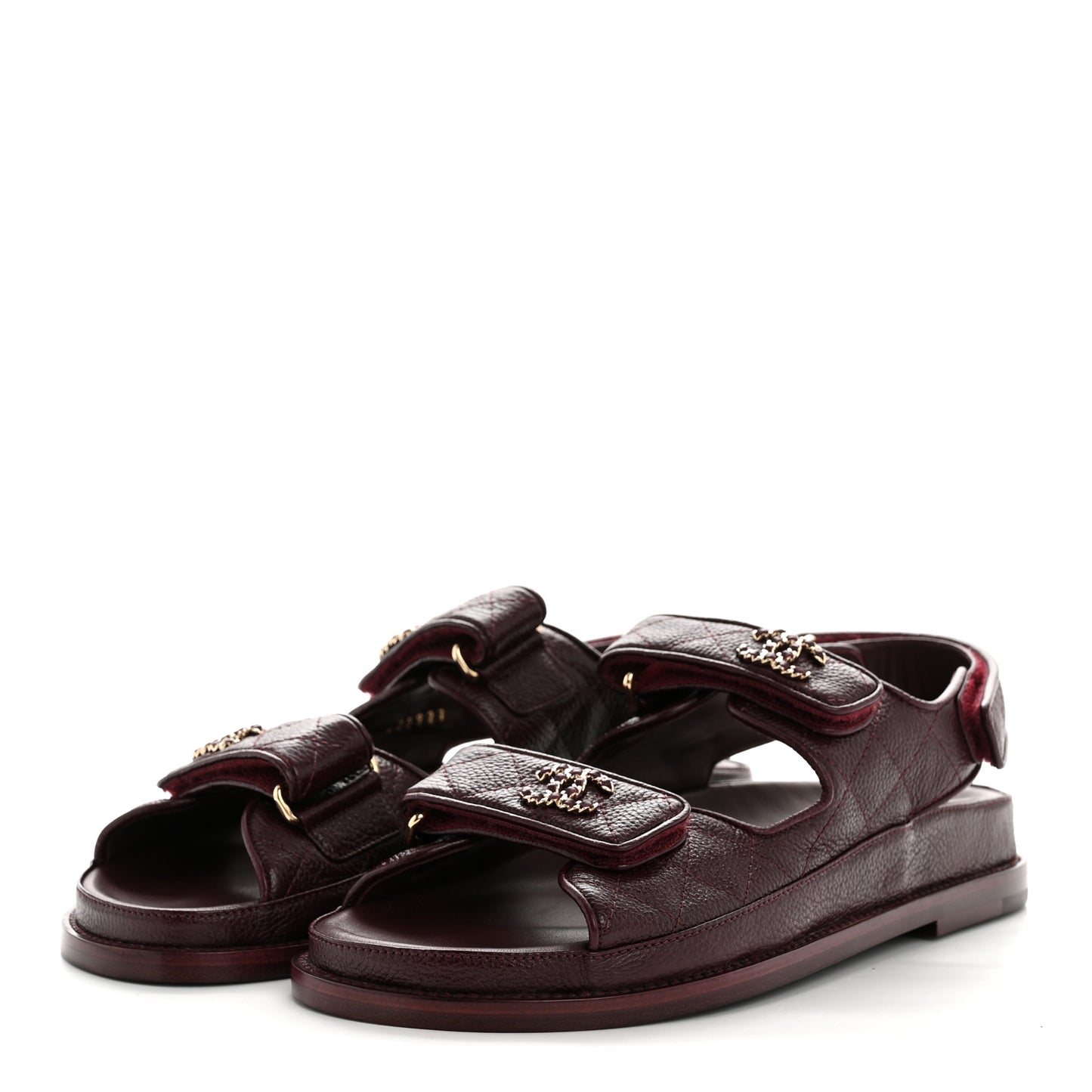 Grained Calfskin Velcro Dad Sandals 36.5 Maroon
