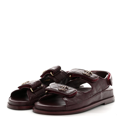 Chanel Grained Calfskin Velcro Dad Sandals 36.5 Maroon 4 of 10