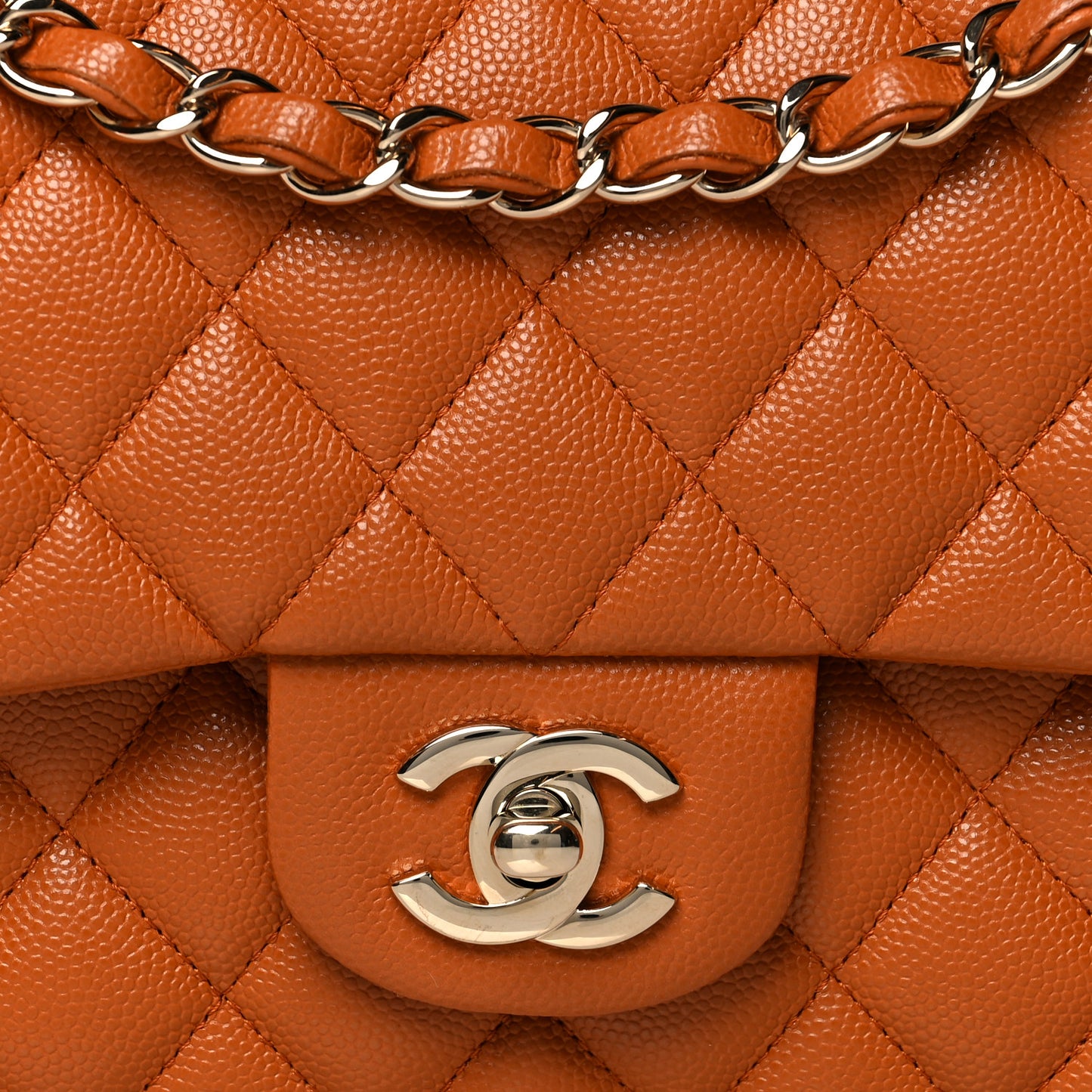 Caviar Quilted Medium Double Flap Light Brown