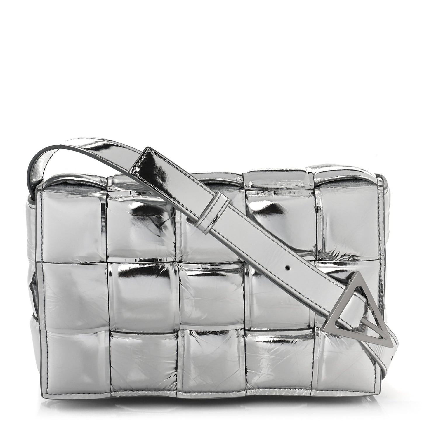 Metallic Lambskin Padded Cassette Crossbody Bag Silver