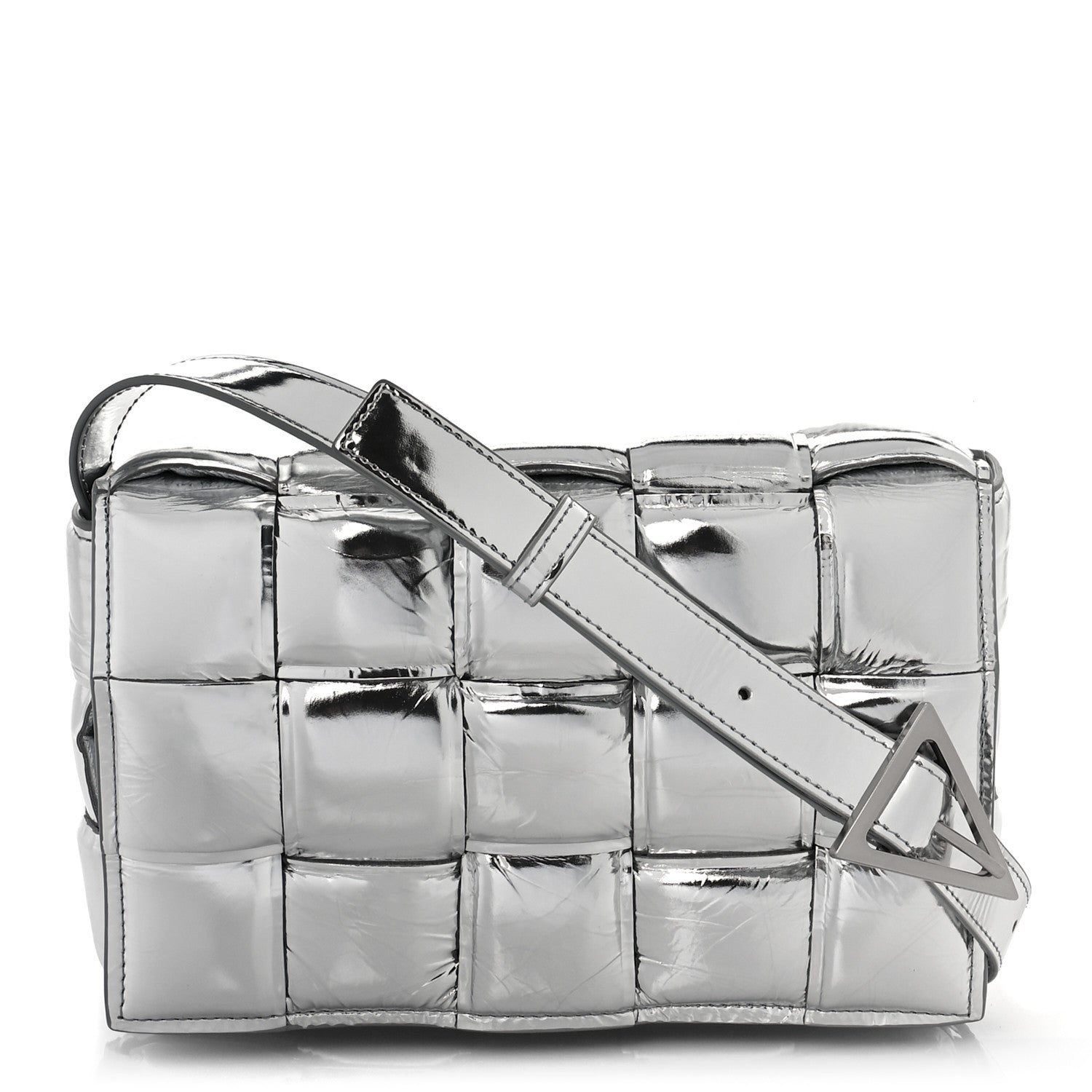 Bottega Veneta Metallic Lambskin Padded Cassette Crossbody Bag Silver 1 of 7