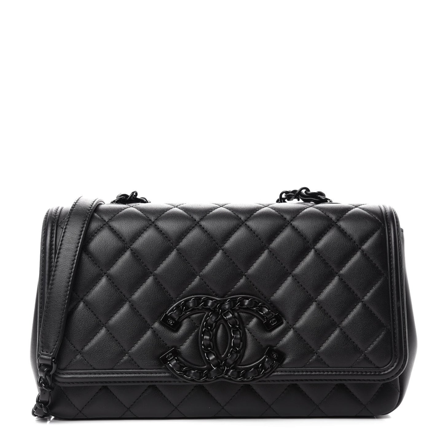 Calfskin Quilted Medium CC Filigree Flap Black