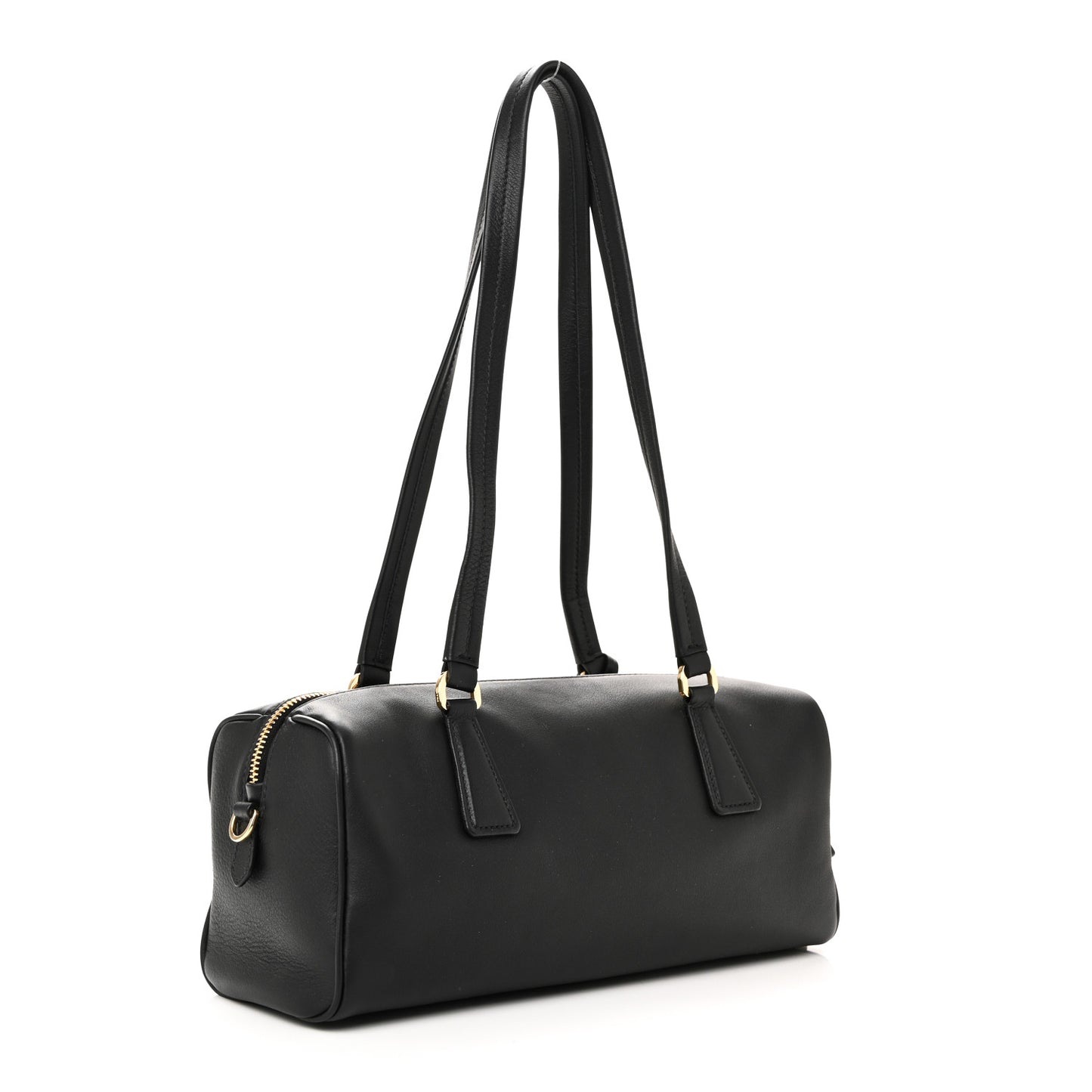 Soft Grain Bauletto Medium Top Handle Bag With Padlock Black