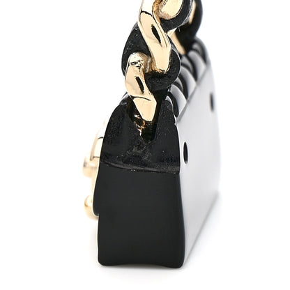 Chanel Metal Resin Lambskin Quilted CC Turnlock Chain Flap Bag Earrings Black Gold 7 of 8