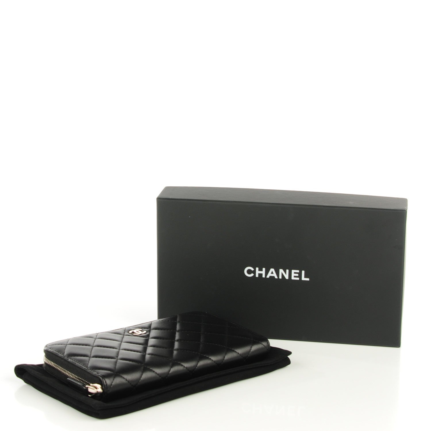 Chanel Lambskin Quilted Large Gusset Zip Around Wallet Black 6 of 8