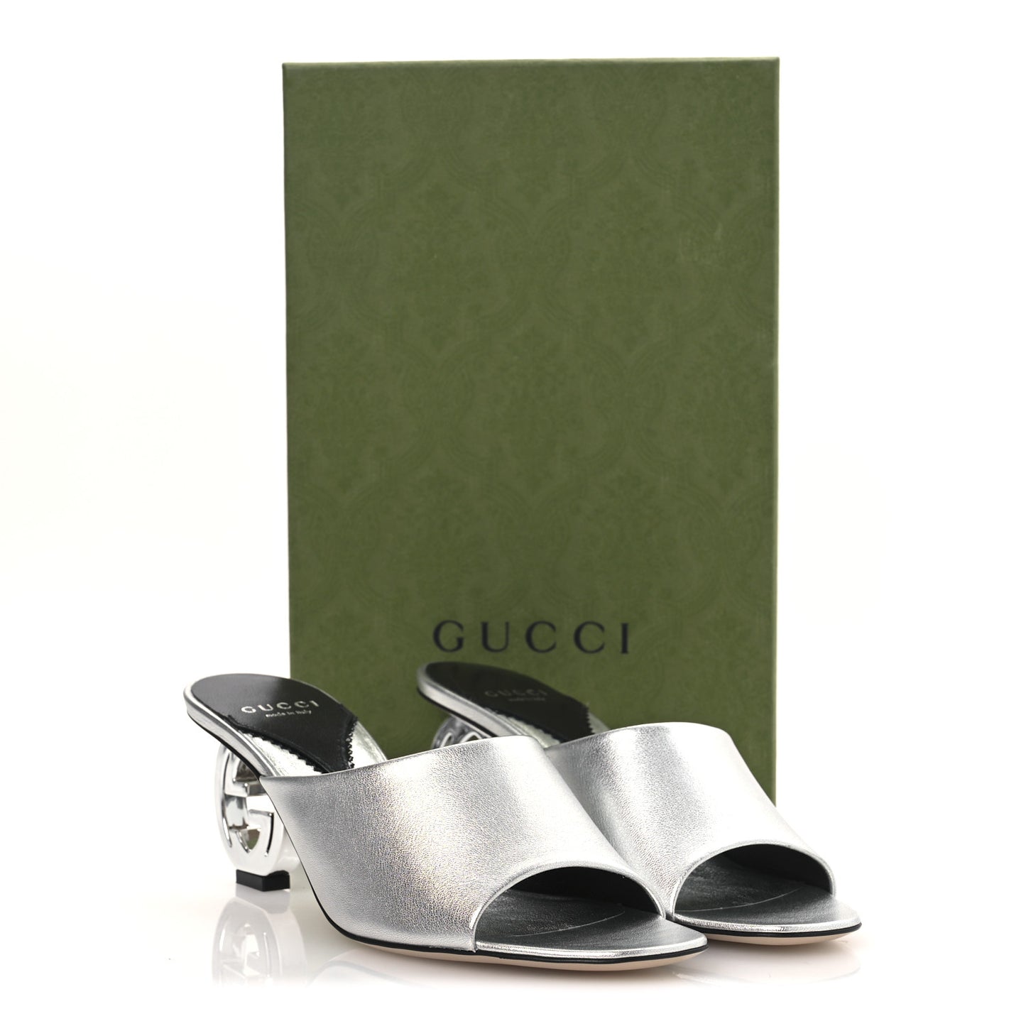 Nappa Lame Interlocking G Bella 65mm Slide Sandals 39 Argento