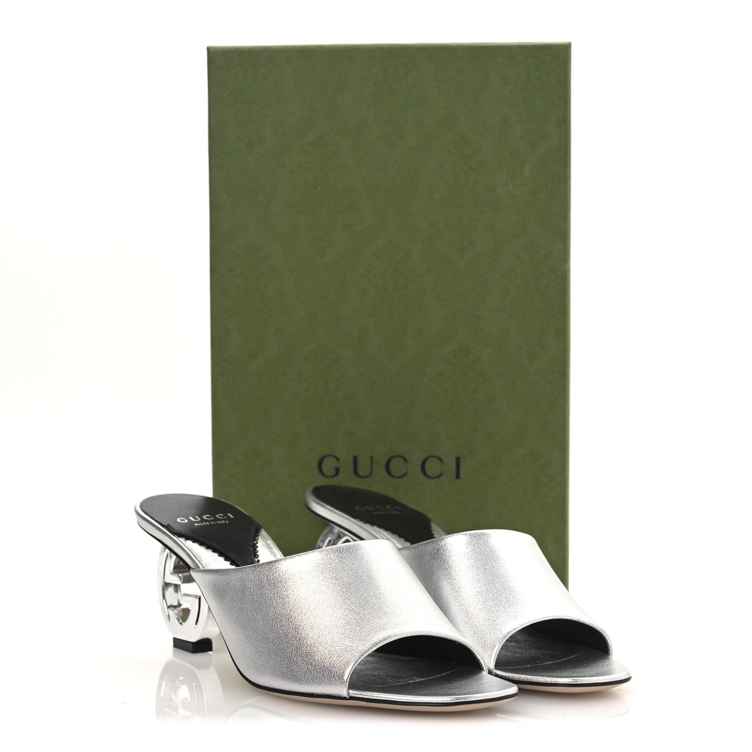 Gucci Nappa Lame Interlocking G Bella 65mm Slide Sandals 39 Argento 11 of 11