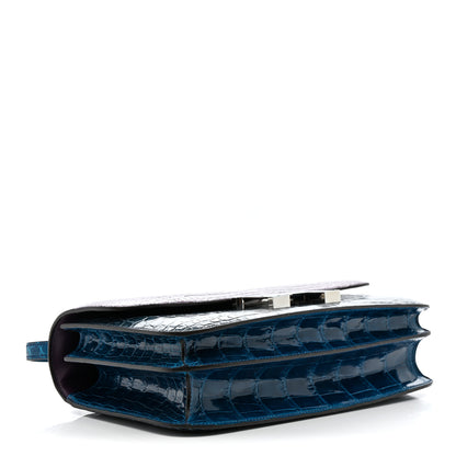 Hermes Shiny Niloticus Crocodile Constance Elan 25 Cassis Bleu Izmir Bleu Tempete 4 of 13