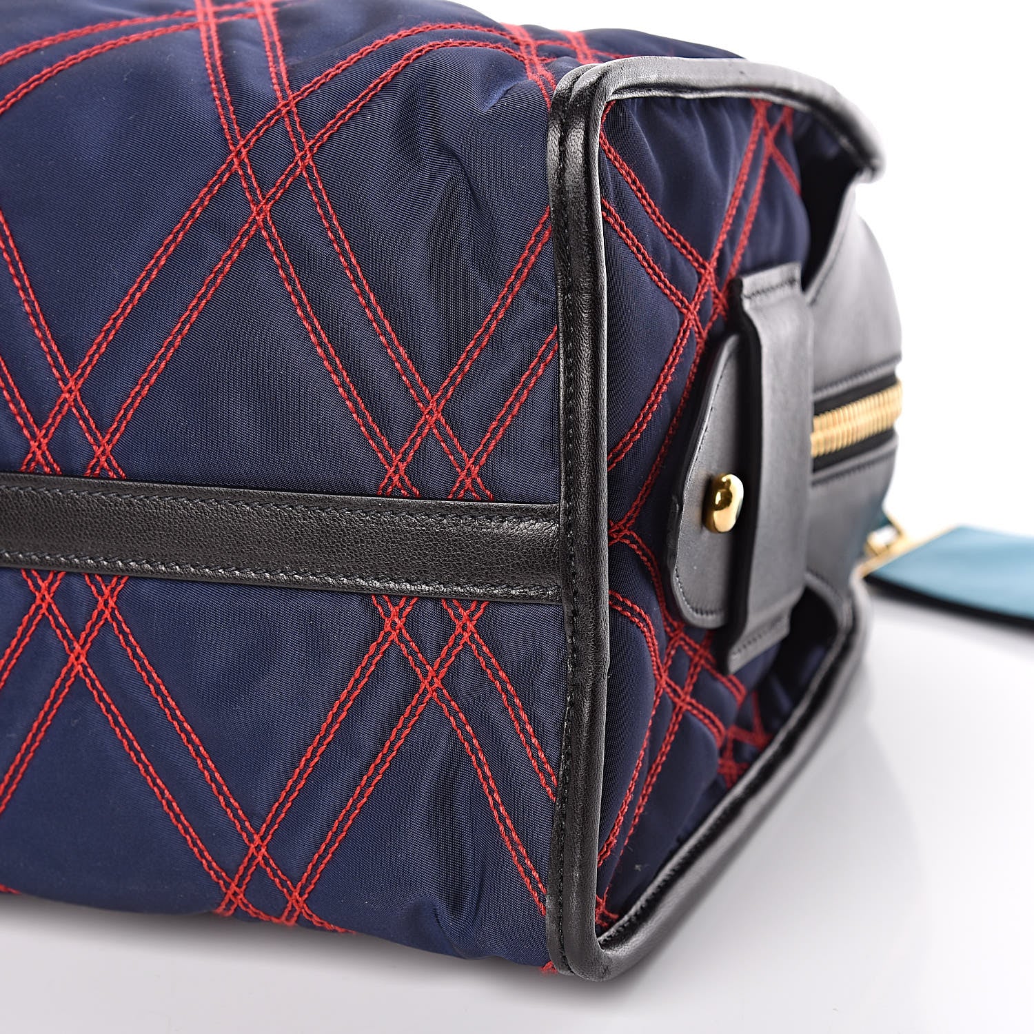 Prada Tessuto Nylon Quilted Impunturato Bauletto Baltico Fuoco 10 of 11