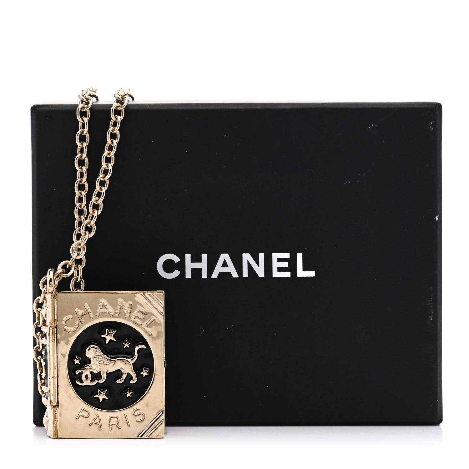 Chanel Metal CC Lion Book Locket Necklace Gold 7 of 7