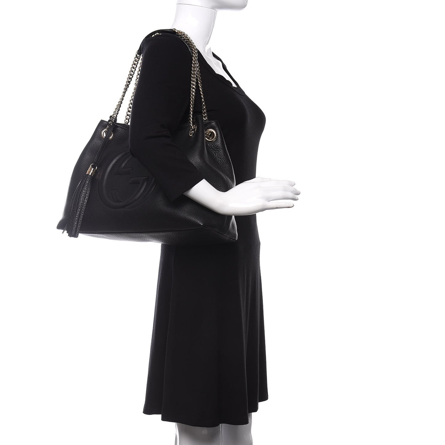 Pebbled Calfskin Medium Soho Chain Shoulder Bag Black