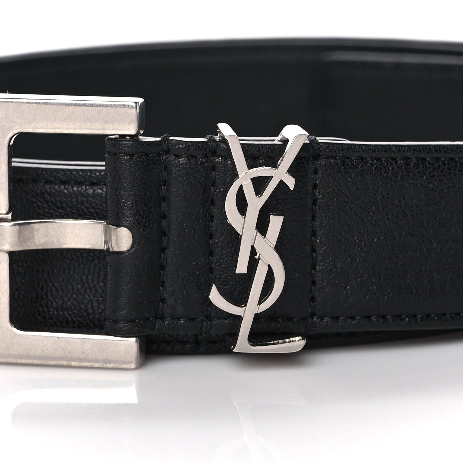 Saint Laurent Goatskin Monogram Cassandre Square Buckle Belt 100 40 Black 5 of 5