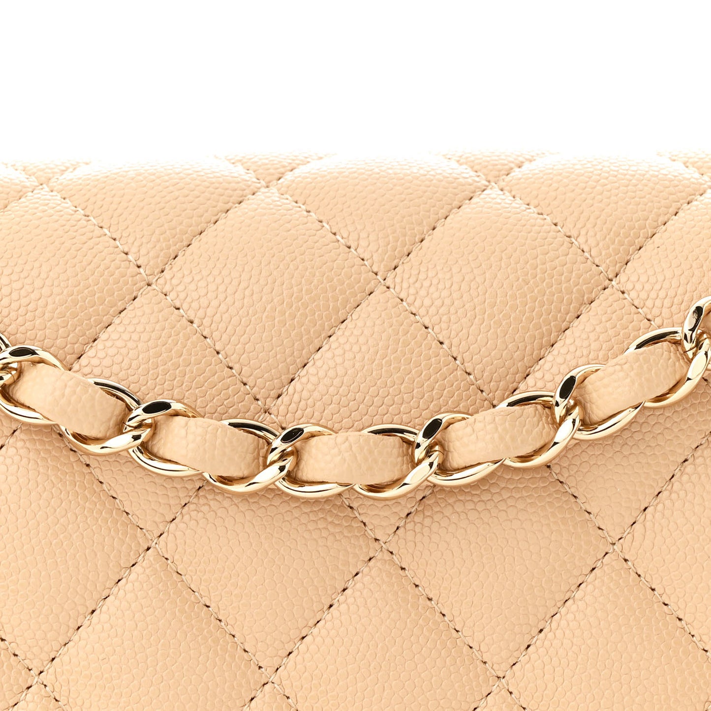 Caviar Quilted Medium Double Flap Beige