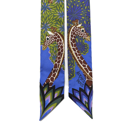 Hermes Silk The Three Graces Twilly Bleu Vert Marron 2 of 4