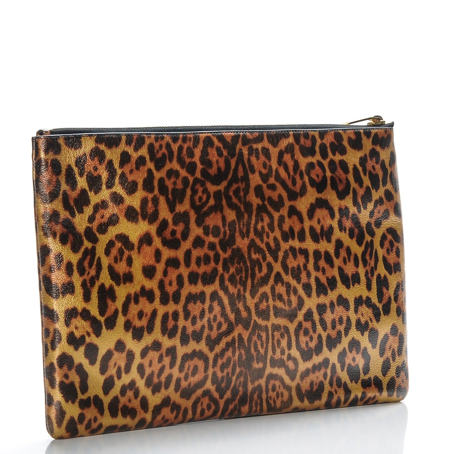 Saint Laurent Metallic Calfskin Leopard Printed Letters Monogram Zip Clutch 3 of 9