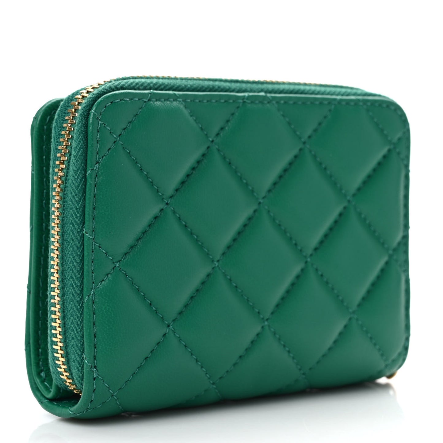 Nappa Quilted Medusa Compact Zip Around Wallet Green