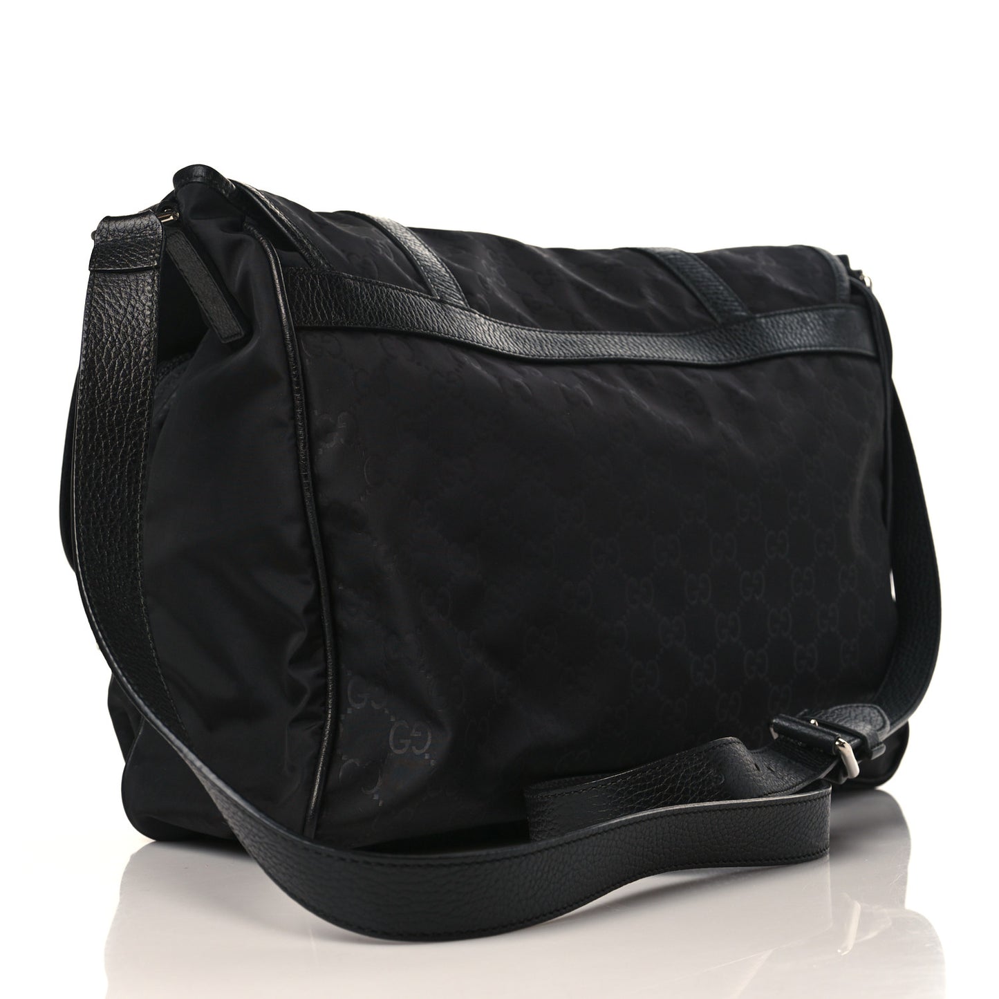 Nylon Monogram Double Buckle Flap Messenger Bag Black